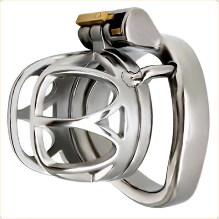 Male Sex Toys Moonwell 7814M The Brig Medium Steel Cock Cage Chastity with Medium Cock Ring