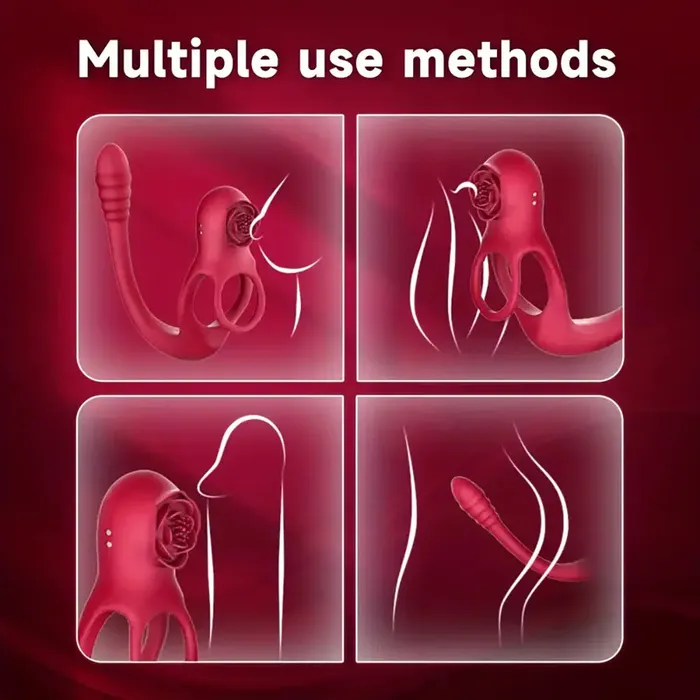 Male Sex Toys Upgraded Vibrating Penis Ring Rose Clitoris Vibrator With Butt Plug Weadultshop