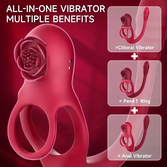 Male Sex Toys Upgraded Vibrating Penis Ring Rose Clitoris Vibrator With Butt Plug Weadultshop