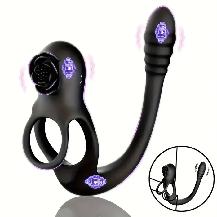 Male Sex Toys Upgraded Vibrating Penis Ring Rose Clitoris Vibrator With Butt Plug Weadultshop