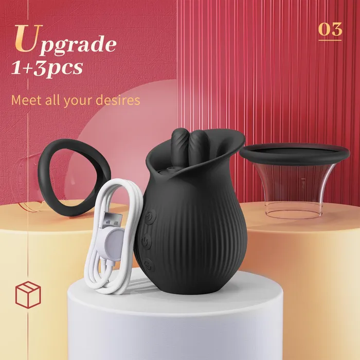 Female Sex Toys Lurevibe Rose Romeo 3in1 Rose Sex Toy with 2 Suction Cups Adult Toys Female Clitoral Nipple Vibrators with 10 Licking Sucking Vibrating Lurevibe