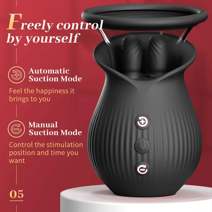 Female Sex Toys Lurevibe Rose Romeo 3in1 Rose Sex Toy with 2 Suction Cups Adult Toys Female Clitoral Nipple Vibrators with 10 Licking Sucking Vibrating Lurevibe