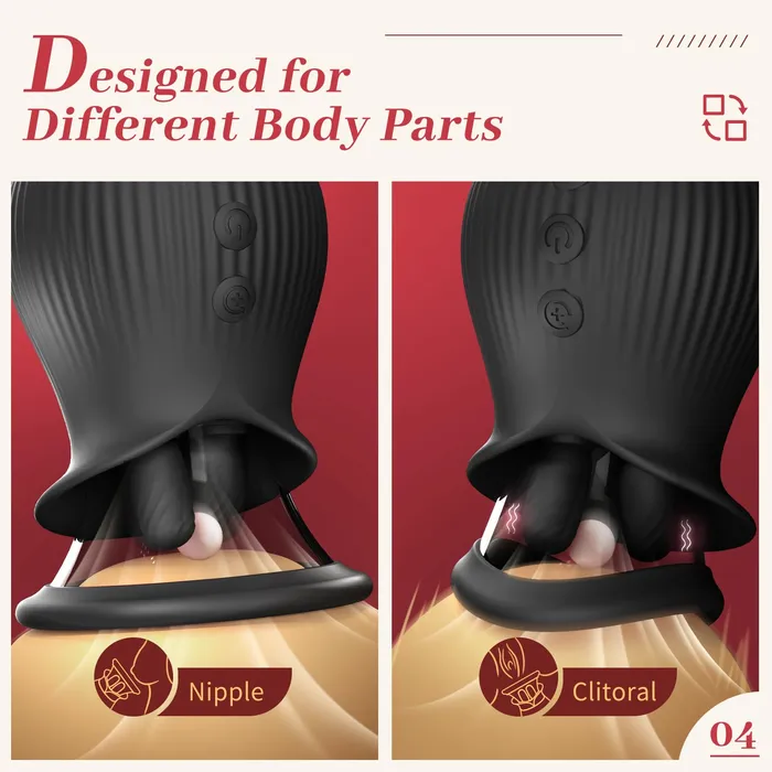 Female Sex Toys Lurevibe Rose Romeo 3in1 Rose Sex Toy with 2 Suction Cups Adult Toys Female Clitoral Nipple Vibrators with 10 Licking Sucking Vibrating Lurevibe