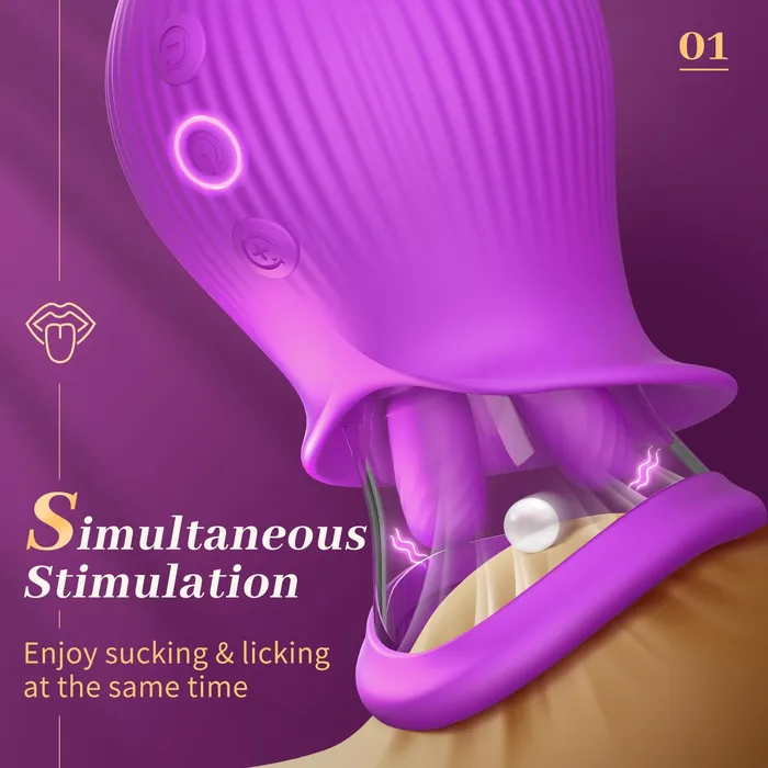 Female Sex Toys Lurevibe Rose Romeo 3in1 Rose Sex Toy with 2 Suction Cups Adult Toys Female Clitoral Nipple Vibrators with 10 Licking Sucking Vibrating Lurevibe