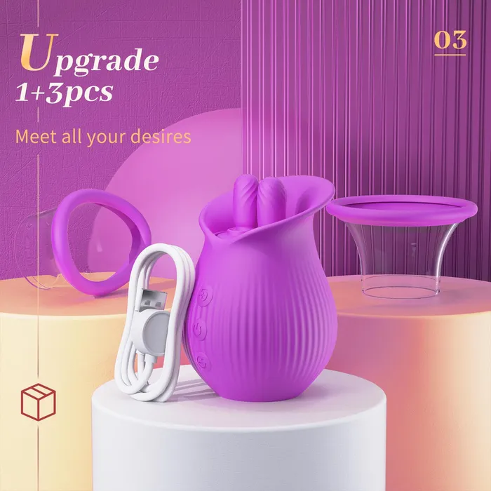 Female Sex Toys Lurevibe Rose Romeo 3in1 Rose Sex Toy with 2 Suction Cups Adult Toys Female Clitoral Nipple Vibrators with 10 Licking Sucking Vibrating Lurevibe