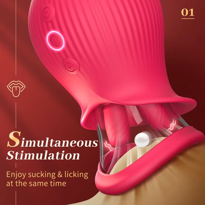 Female Sex Toys Lurevibe Rose Romeo 3in1 Rose Sex Toy with 2 Suction Cups Adult Toys Female Clitoral Nipple Vibrators with 10 Licking Sucking Vibrating Lurevibe