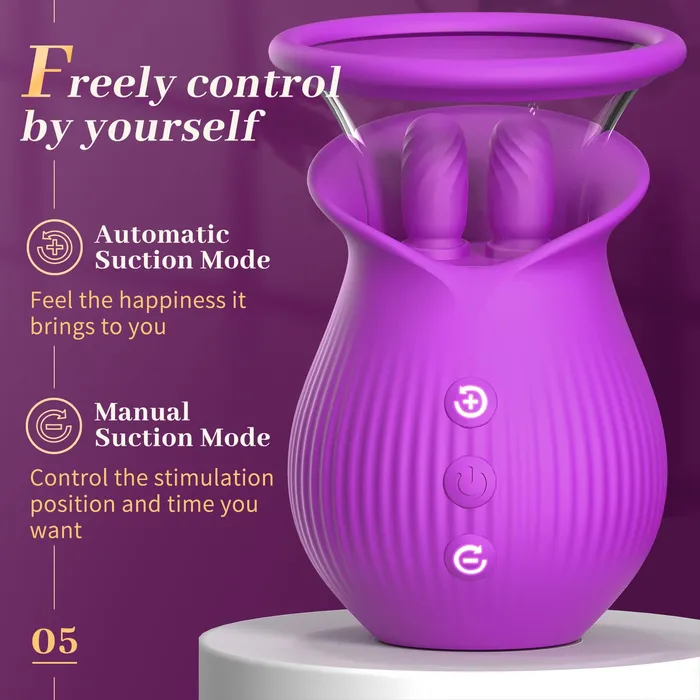 Female Sex Toys Lurevibe Rose Romeo 3in1 Rose Sex Toy with 2 Suction Cups Adult Toys Female Clitoral Nipple Vibrators with 10 Licking Sucking Vibrating Lurevibe