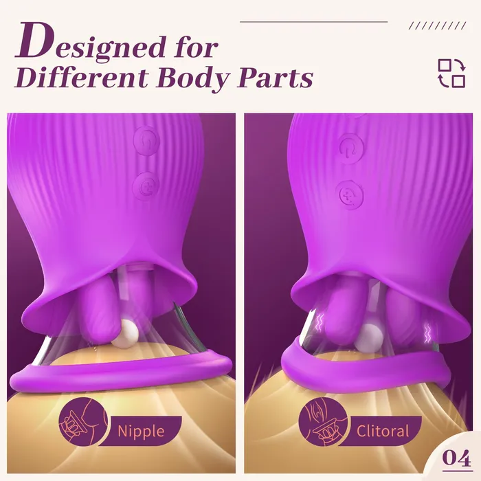 Female Sex Toys Lurevibe Rose Romeo 3in1 Rose Sex Toy with 2 Suction Cups Adult Toys Female Clitoral Nipple Vibrators with 10 Licking Sucking Vibrating Lurevibe