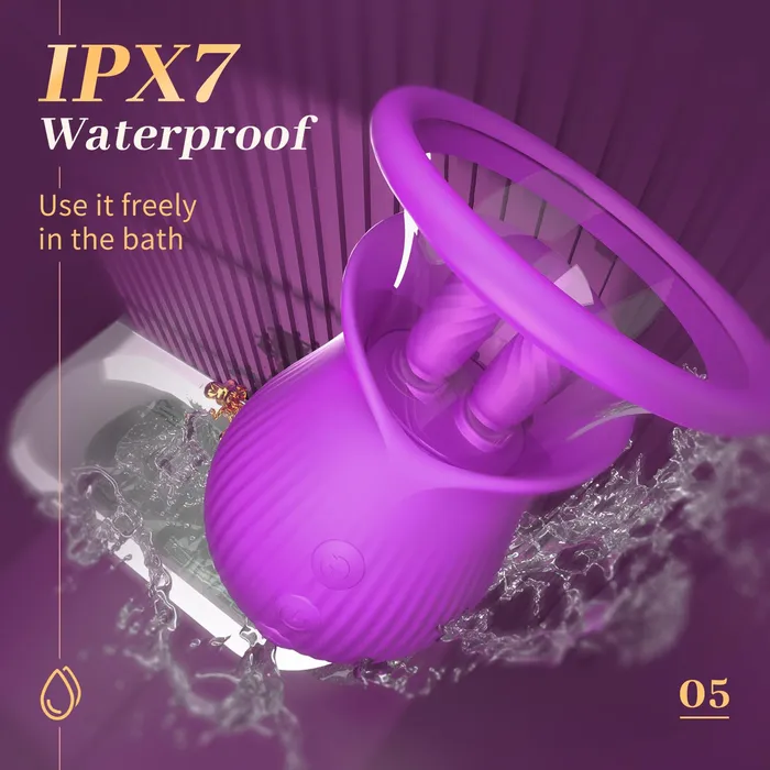 Female Sex Toys Lurevibe Rose Romeo 3in1 Rose Sex Toy with 2 Suction Cups Adult Toys Female Clitoral Nipple Vibrators with 10 Licking Sucking Vibrating Lurevibe