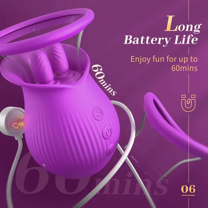 Female Sex Toys Lurevibe Rose Romeo 3in1 Rose Sex Toy with 2 Suction Cups Adult Toys Female Clitoral Nipple Vibrators with 10 Licking Sucking Vibrating Lurevibe