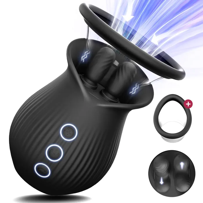 Female Sex Toys Lurevibe Rose Romeo 3in1 Rose Sex Toy with 2 Suction Cups Adult Toys Female Clitoral Nipple Vibrators with 10 Licking Sucking Vibrating Lurevibe
