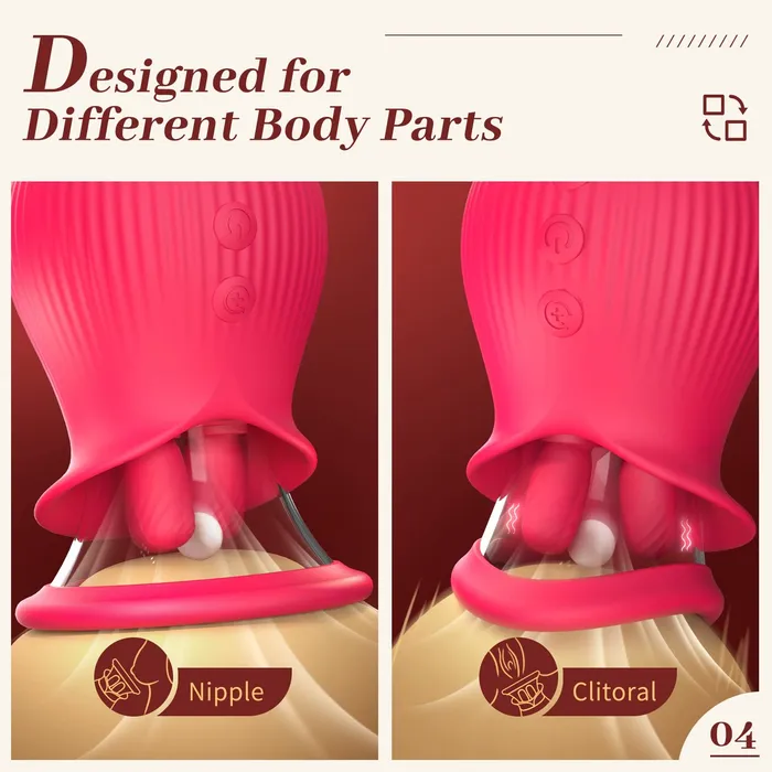 Female Sex Toys Lurevibe Rose Romeo 3in1 Rose Sex Toy with 2 Suction Cups Adult Toys Female Clitoral Nipple Vibrators with 10 Licking Sucking Vibrating Lurevibe