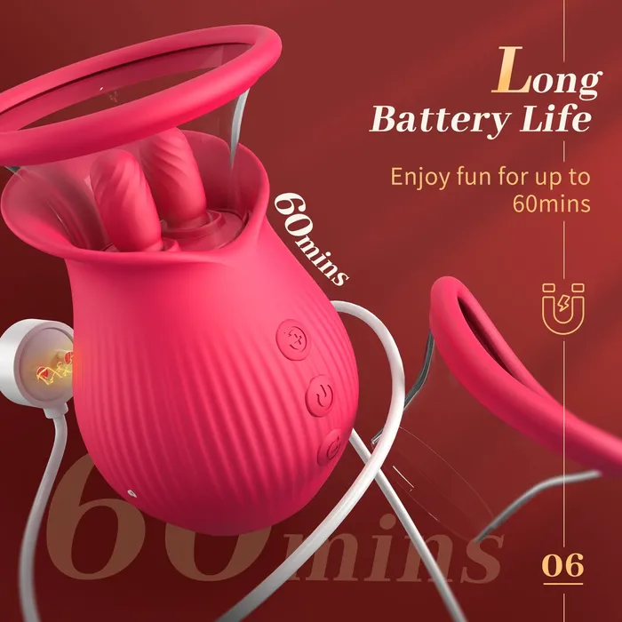 Female Sex Toys Lurevibe Rose Romeo 3in1 Rose Sex Toy with 2 Suction Cups Adult Toys Female Clitoral Nipple Vibrators with 10 Licking Sucking Vibrating Lurevibe