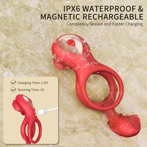 Lurevibe Cock Ring with Rose Clitoral Stimulation Lurevibe Male Sex Toys