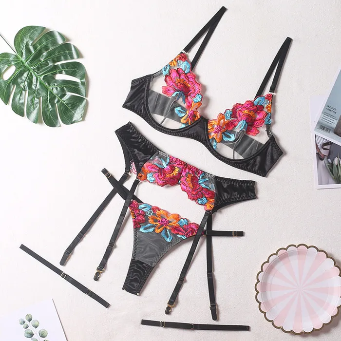 Seductive Colorblock Embroidered Floral Bra Set with Underwire Garter Belt Thigh Garters and Crotchless Panties wesweetie Male Sex Toys Seductive Colorblock Embroidered Floral Bra Set with Underwire Garter Belt Thigh Garters and Crotchless Panties wesweetie Male Sex Toys