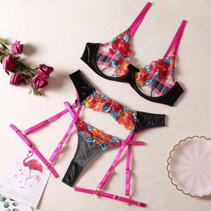 Seductive Colorblock Embroidered Floral Bra Set with Underwire Garter Belt Thigh Garters and Crotchless Panties wesweetie Male Sex Toys Seductive Colorblock Embroidered Floral Bra Set with Underwire Garter Belt Thigh Garters and Crotchless Panties wesweetie Male Sex Toys