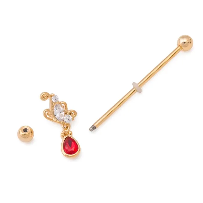 14g 138 GoldPlated Industrial Barbell with Butterfly Teardrop Charm Painful Pleasures Female Sex Toys
