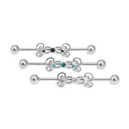 14g 138 Industrial Barbell with Sterling Silver Plated Jeweled Charm Price Per 1 Painful Pleasures Male Sex Toys
