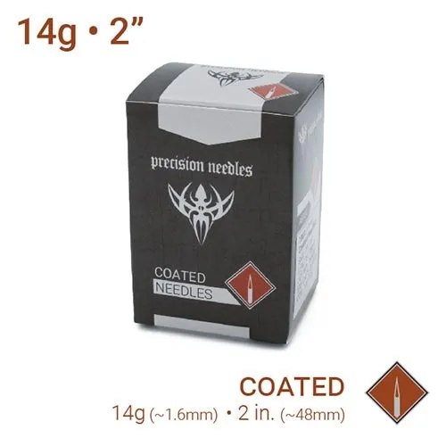 14g Sterilized 2 Coated Piercing Needles Box of 100 Precision Needles Anal