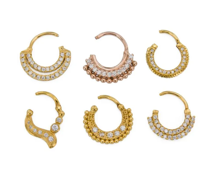 16g Septum Clicker Jeweled 14kt Yellow Gold Plated Asymmetric Teardrop Ring Painful Pleasures Male Sex Toys
