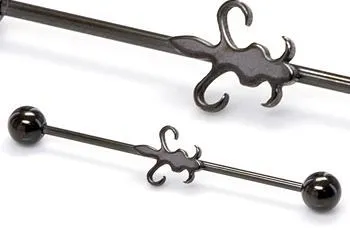 Anal Painful Pleasures 16g 1 38 Black Fleur de Lis Industrial Barbell