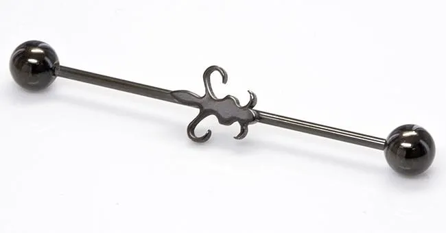 Anal Painful Pleasures 16g 1 38 Black Fleur de Lis Industrial Barbell