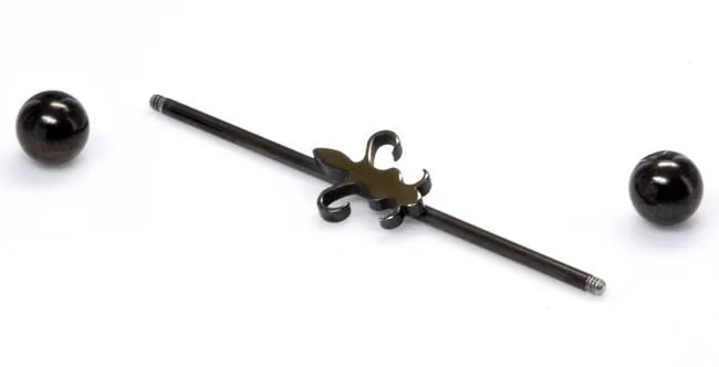 Anal Painful Pleasures 16g 1 38 Black Fleur de Lis Industrial Barbell