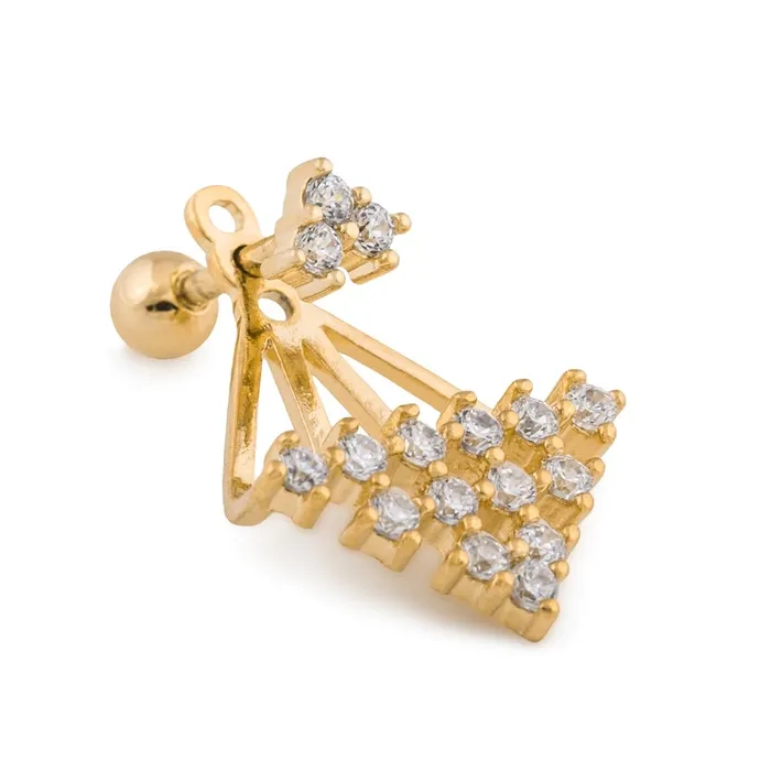 Anal Painful Pleasures 16g 14 Crystal Pyramid Gold Plated Cartilage Earring