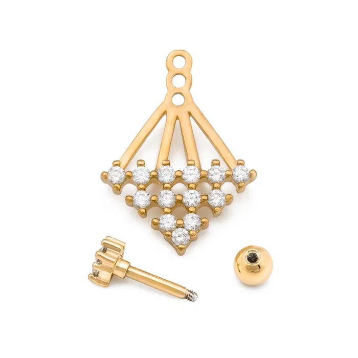 Anal Painful Pleasures 16g 14 Crystal Pyramid Gold Plated Cartilage Earring