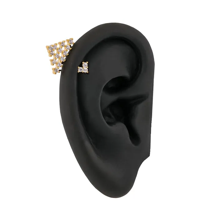 Anal Painful Pleasures 16g 14 Crystal Pyramid Gold Plated Cartilage Earring