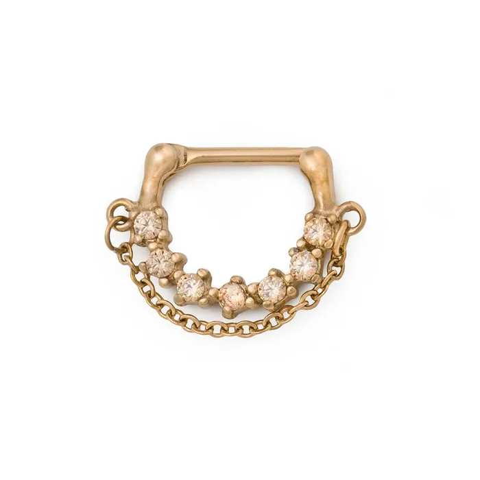Anal Painful Pleasures 16g PVD Gold Champagne Jeweled Steel Septum Clicker