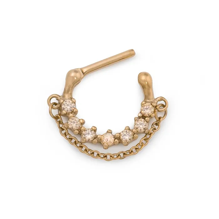 Anal Painful Pleasures 16g PVD Gold Champagne Jeweled Steel Septum Clicker