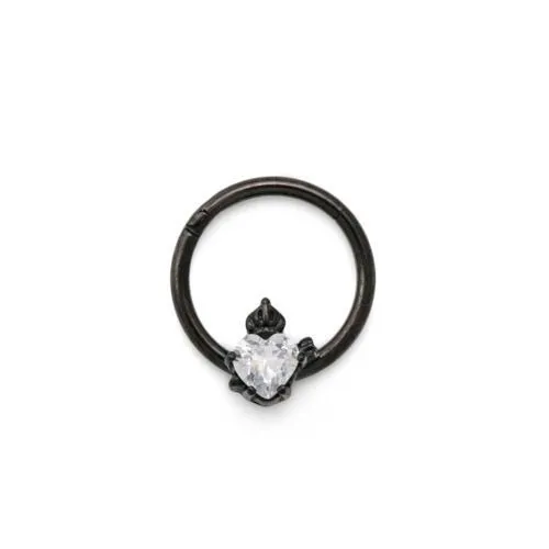 Anal Painful Pleasures 16g Royal Crystal Jewel Heart PVD Black Steel Septum Clicker Anal Painful Pleasures 16g Royal Crystal Jewel Heart PVD Black Steel Septum Clicker