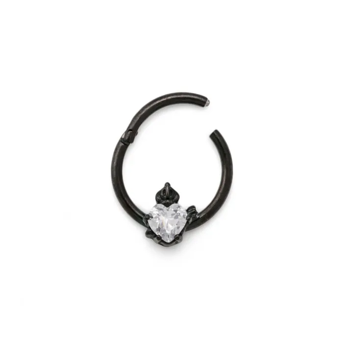 Anal Painful Pleasures 16g Royal Crystal Jewel Heart PVD Black Steel Septum Clicker