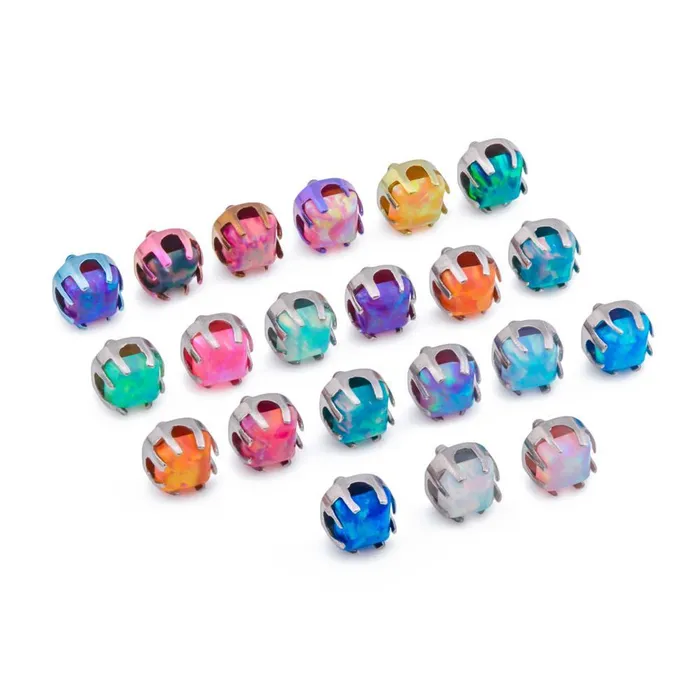 Anal Tilum Tilum 18g16g Internally Threaded Titanium Corner ProngSet Square Opal Top 3mm Price Per 1