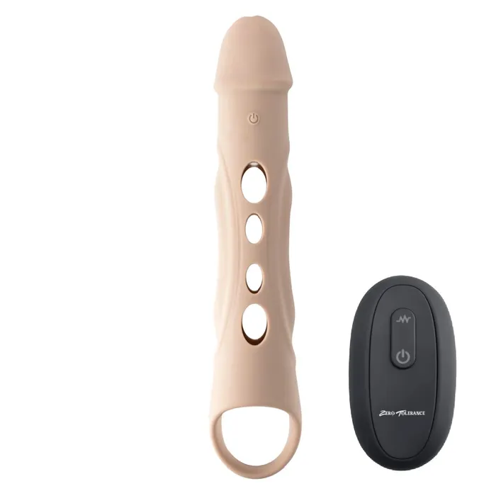 Big Boy Vibrating Silicone Penis Extender with Remote and Ball Strap Vanilla Evolved Novelties Male Sex Toys