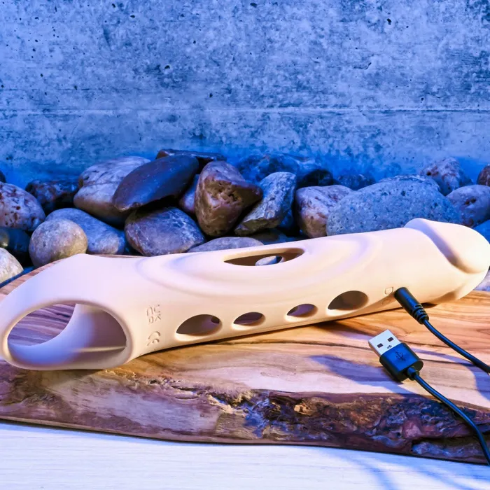 Big Boy Vibrating Silicone Penis Extender with Remote and Ball Strap Vanilla Evolved Novelties Male Sex Toys
