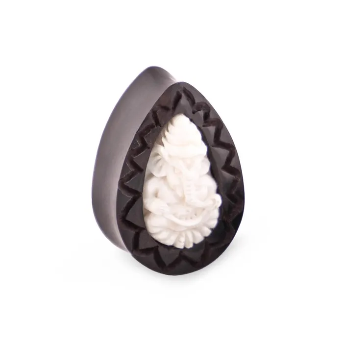 Black Areng Wood 3D Bone Ganesh Elephant Tear Drop Plug Price Per 1 Elementals Organics Anal
