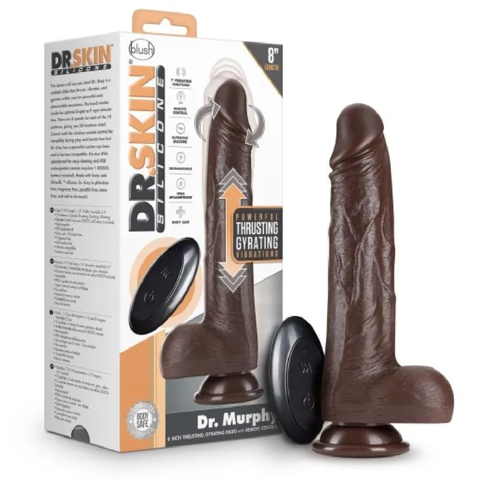 Blush Anal Dr Murphy Long Thick 8 Inch Thrusting Silicone Remote Control Dildo Chocolate