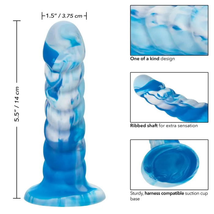 CalExotics Anal Twisted Love Ribbed 55 Inch Beginner Silicone Dildo Blue