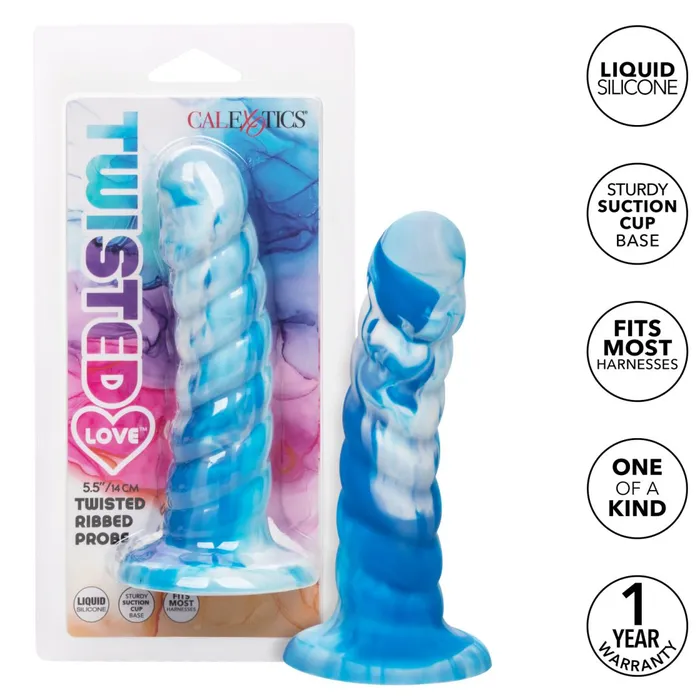 CalExotics Anal Twisted Love Ribbed 55 Inch Beginner Silicone Dildo Blue