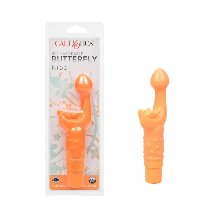 California Exotic Novelties Inc Female Sex Toys Rechargeable Butterfly Kiss Vibrating and Fluttering Orange