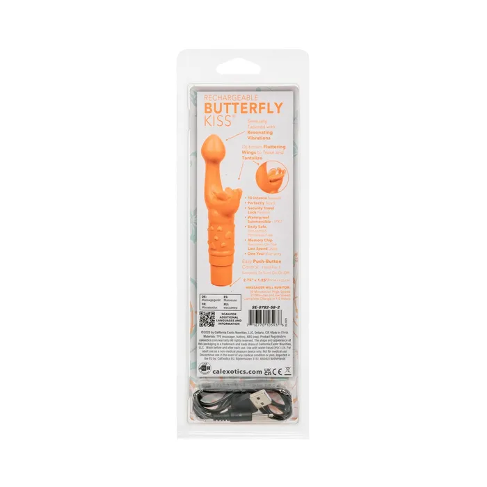 California Exotic Novelties Inc Female Sex Toys Rechargeable Butterfly Kiss Vibrating and Fluttering Orange
