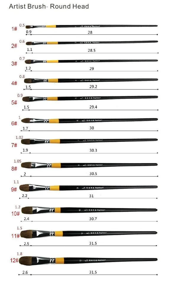 Choose from 12 Different Size Curved Paint Brushes Weasel Hair Bristles Bomei Female Sex Toys