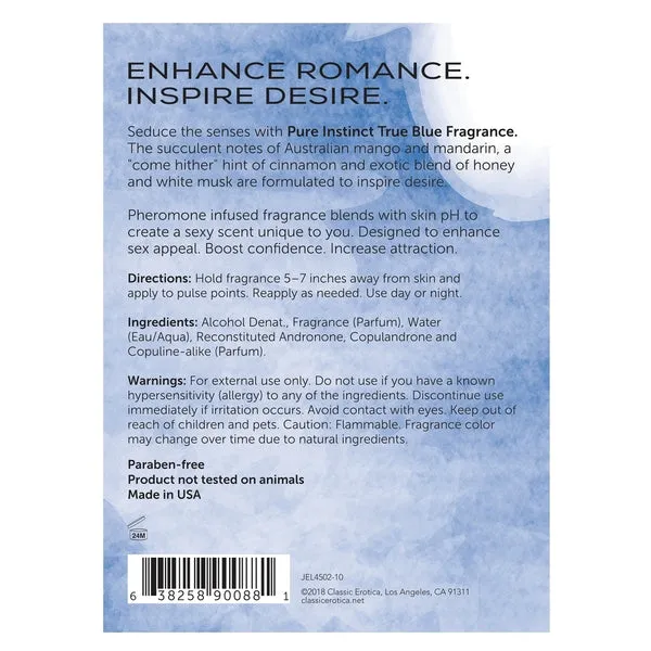 Classic Erotica Vibrators PURE INSTINCT True Blue Pheromone Infused Fragrance Spray