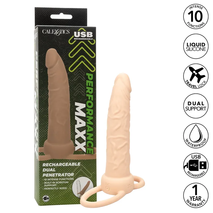 Dildos CalExotics Performance Maxx Double Penetration Vibrating Dildo Ivory