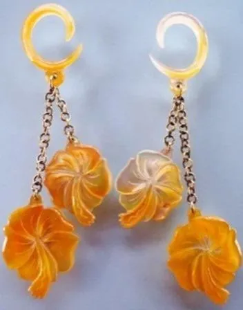 Elementals Organics Male Sex Toys Dainty Hibiscus Mother of Pearl Large Gauge Dangle Earrings Price Per 2