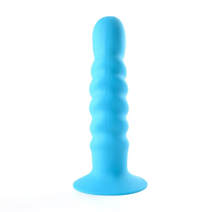 Female Sex Toys KENDALL Silicone NonVibrating Dong Swirled Satin Finish NEON BLUE Harness Compatible Maia Toys