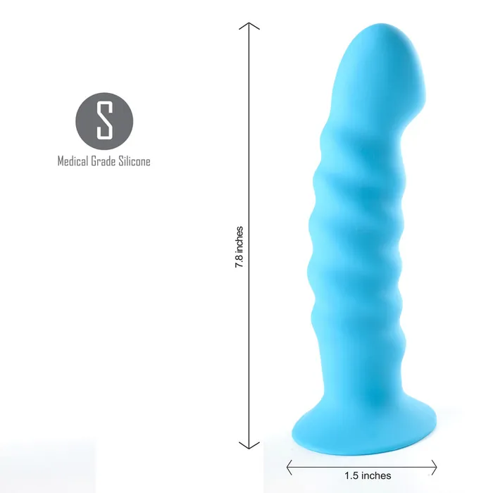 Female Sex Toys KENDALL Silicone NonVibrating Dong Swirled Satin Finish NEON BLUE Harness Compatible Maia Toys