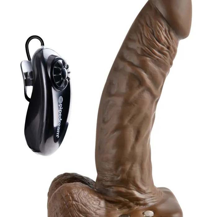Female Sex Toys Pipedream Products Fetish Fantasy Vibrating Hollow 7 Dildo wBalls Strapon Harness Chocolate